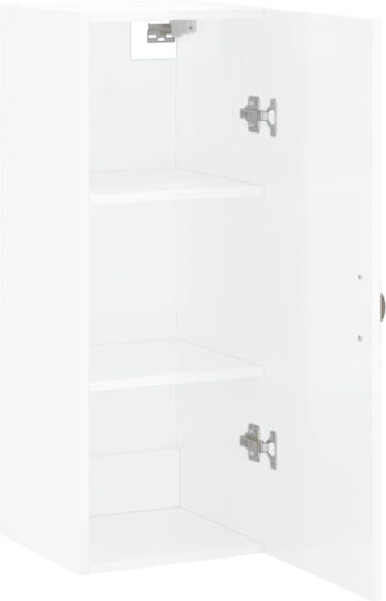 Wall-Mounted Living Room Cabinet Made of Particle Board White 34.5x34x90cm