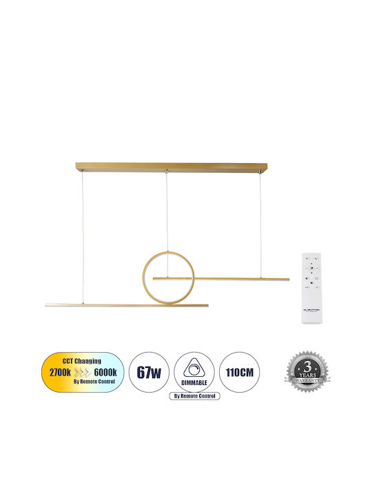 GloboStar Tereza Pendant Light Gold LED with Warm to Cool White Light Rail 110x34cm