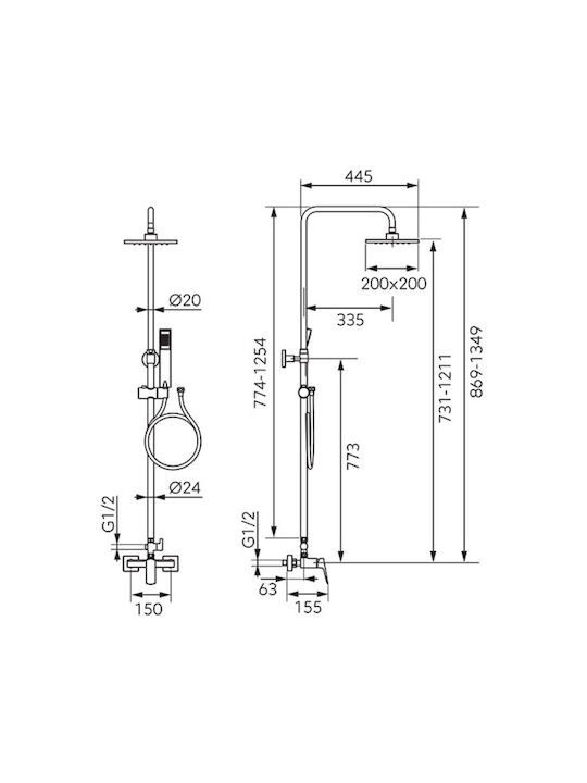 Ferro Adjustable Shower Column with Mixer Black Ferro Adjustable Shower Column with Mixer Black