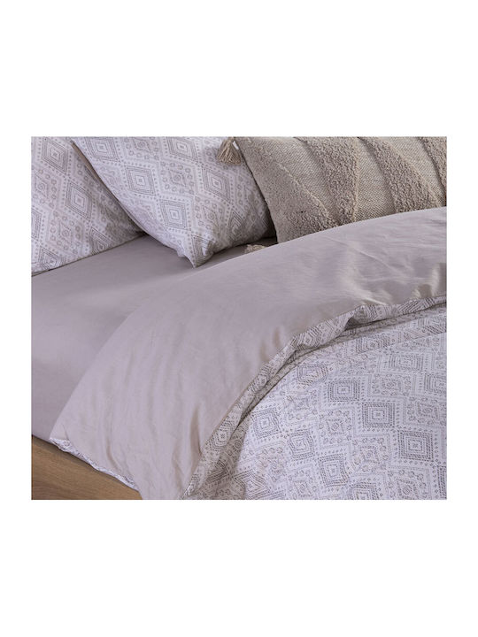 Nef-Nef Homeware Duvet Cover Set Cotton Single with Pillowcase 170x240 Shreder 034387 Ecru