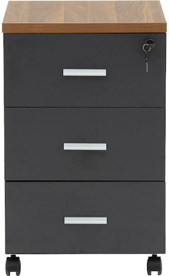 Oscar Wooden Office Drawer with Wheels and Lock Walnut-Anthracite 40x48x63cm