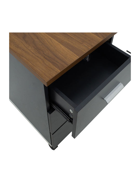 Oscar Office Storage Chipboard Drawer with Wheels, Lock & Drawers Walnut-carbonate L40xW48xH63cm