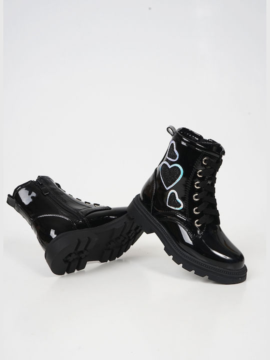 Piazza Shoes Kids Patent Leather Military Boots Black