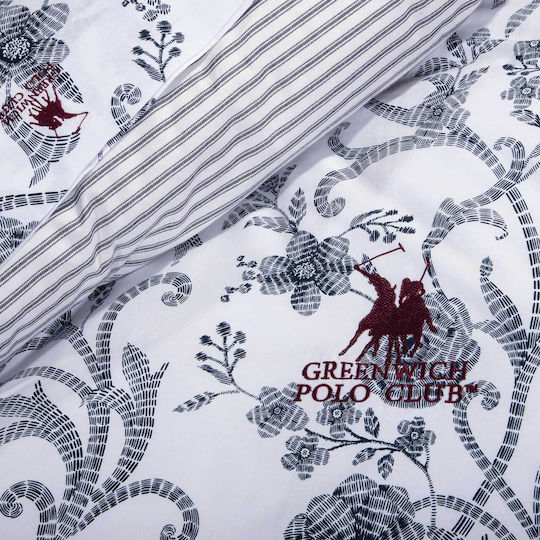 Greenwich Polo Club Set Duvet Cover 2176 Cotton Satin 220x240cm Super King with 2 Pillowcases White - Blue