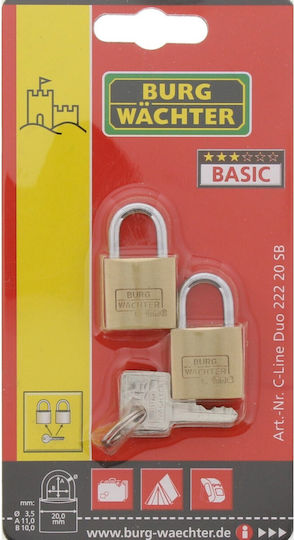 Burg Wachter Bronze Padlock Brass with Key 20mm 2pcs