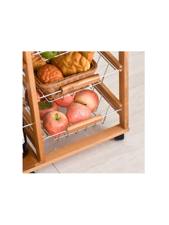 HomCom Kitchen Trolley Wooden Brown 4 Slots 83x47x37cm
