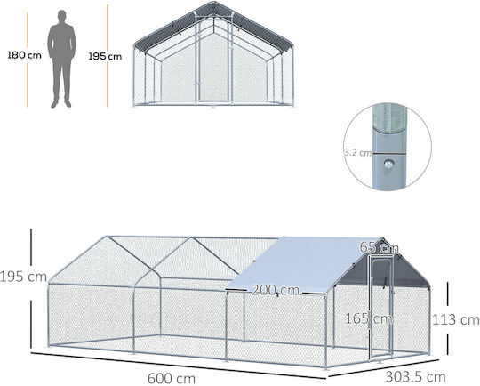 Pawhut Geflügelstall Metallisch L6 x B3.03 x H1.95m.
