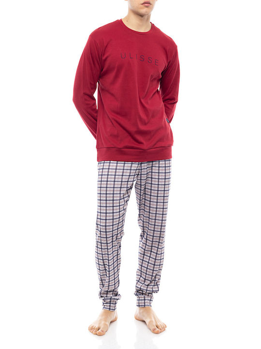 Pink Label Men's Winter Checked Pajamas Set Red