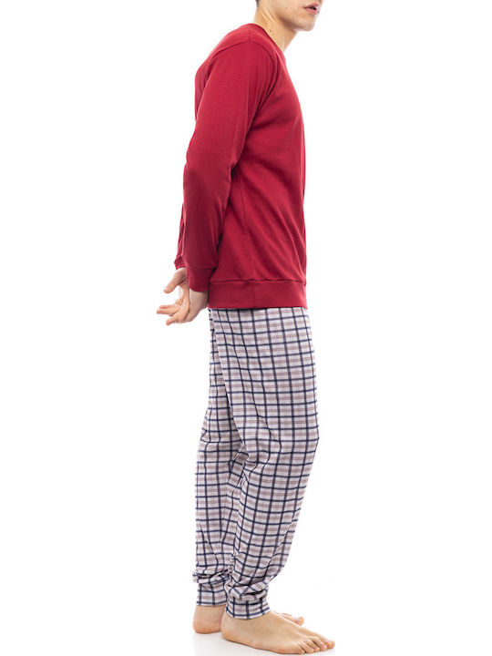 Pink Label Men's Winter Checked Pajamas Set Red