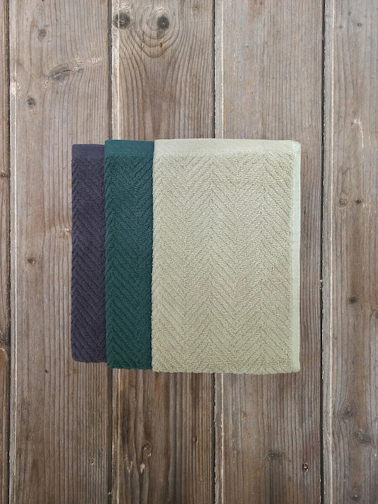 Nima Hand Towel Bold 30x50cm. Dark Gray / Beige / Dark Green 3τμχ