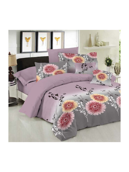 Le Blanc Chrysanthemum Σετ Σεντόνια Μονά 170x270εκ. Lilac (3τμχ)
