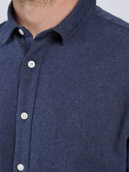 York Μακρυμάνικo Φανελένιο Overshirt σε Κανονική Γραμμή Μπλε
