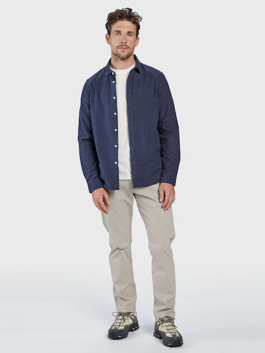 York Μακρυμάνικo Φανελένιο Overshirt σε Κανονική Γραμμή Μπλε