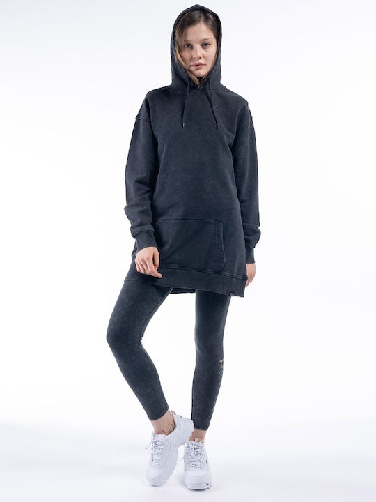 Lang Damen Sweatshirt Kapuzen Schwarz