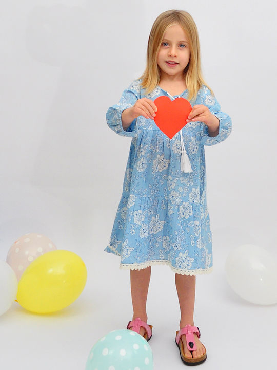 Children's Dress Long Sleeve Floral Light Blue