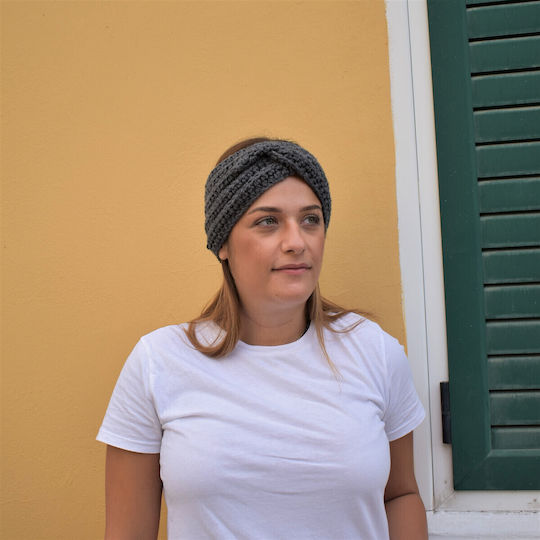 Women's Headband with Rib Knitting in Grey Color