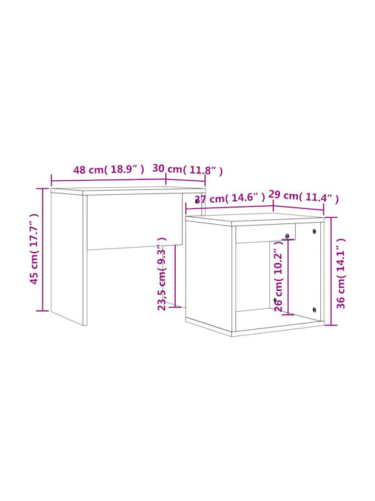 Rectangular Zigon Set Wooden Brown 2 Pieces M48xW30xH45cm