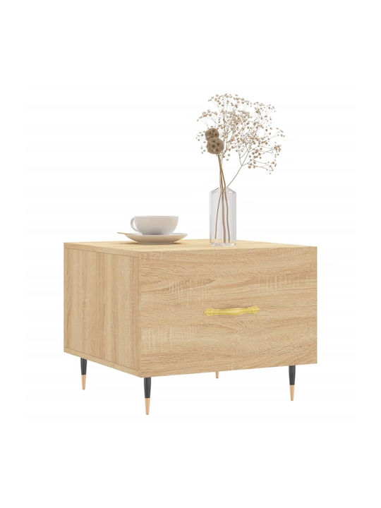 Square Side Table Wooden with Drawers Beige 2pcs W50xD50xH40cm