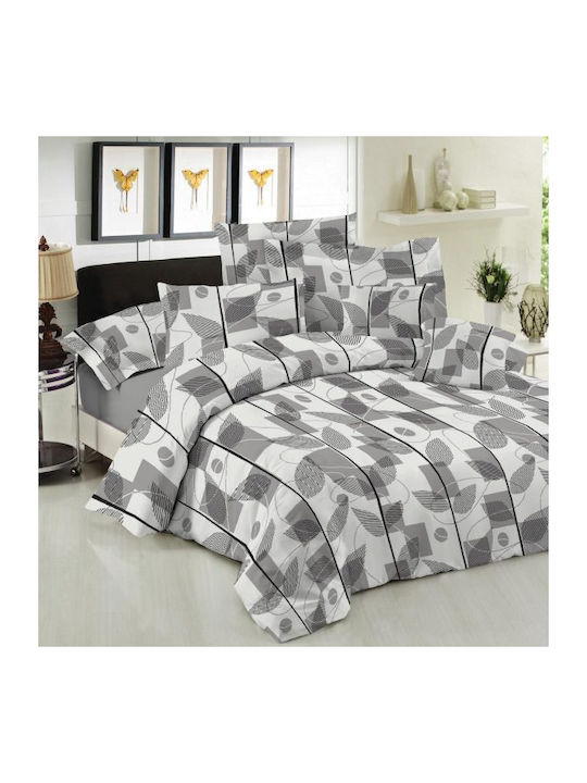 Le Blanc Leaves Module Cuvertură Extra-dublu Bumbac Gri 220x240cm 3buc