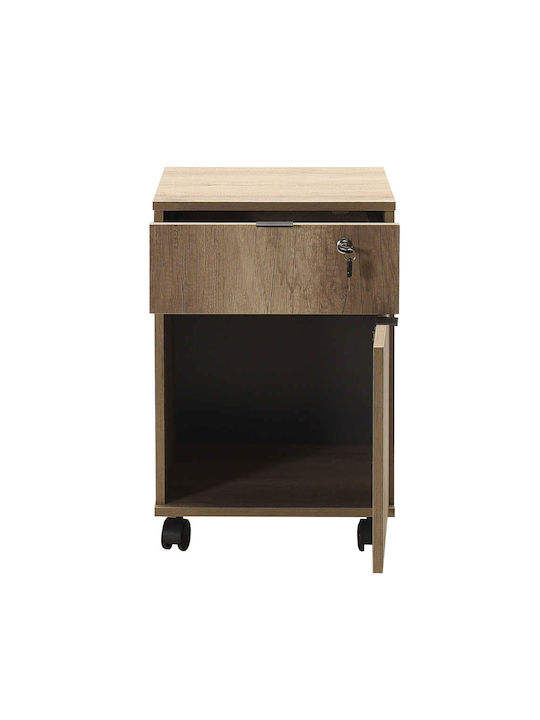 Office Storage Chipboard Drawer with Wheels, Lock & 1 Drawers Natural L41xW41xH61cm