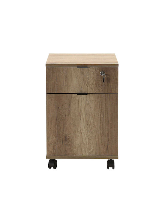 Office Storage Chipboard Drawer with Wheels, Lock & 1 Drawers Natural L41xW41xH61cm