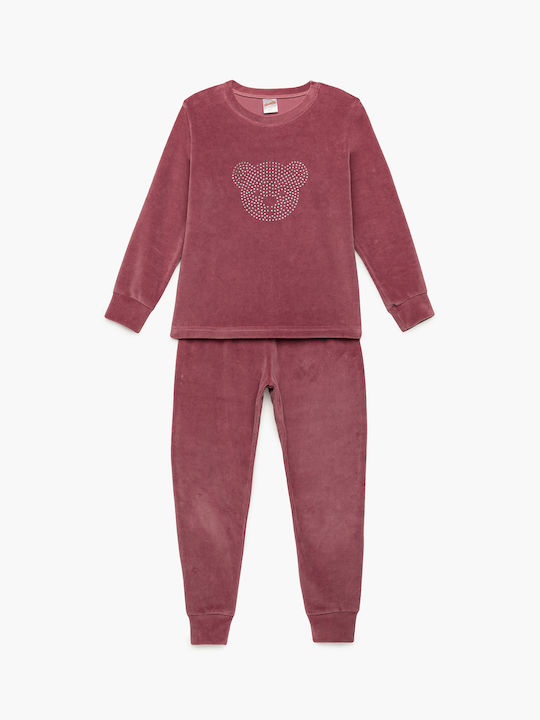 Minerva Set Top & Bottom Kids Winter Velvet Pyjamas Pink