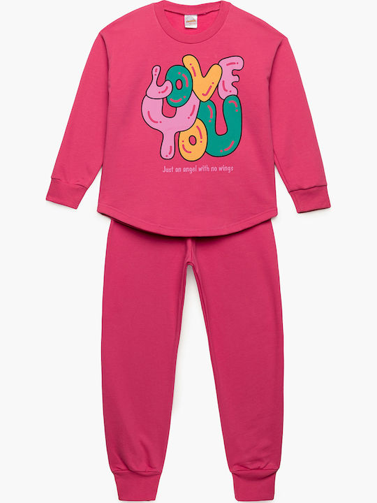 Minerva Kinder Schlafanzug Winterlich Fuchsie LOVE YOU