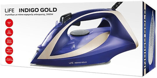 Life Indigo Gold Steam Iron 3000W with Ceramic Plate and Continuous Steam Supply 30g/min
