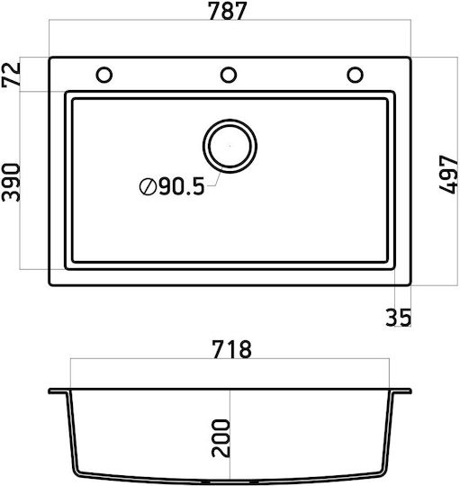Sanitec Ultra Granite Drop-In Spüle aus Verbundgranulat B79xT50cm Bianco