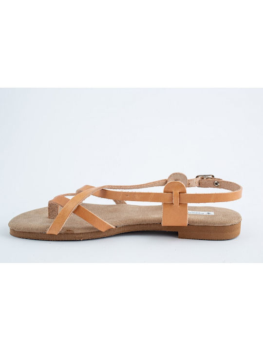 Ageridis Leather Leder Damen Flache Sandalen in Tabac Braun Farbe