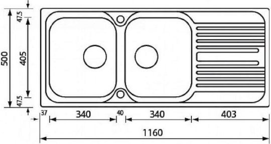 Sanitec Atlantic Ένθετος Νεροχύτης Inox Σατινέ Μ116xΠ50cm Ασημί