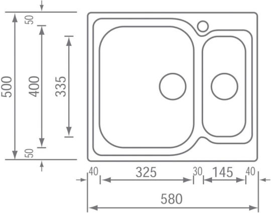 Sanitec Ένθετος Νεροχύτης Δεξιός Inox Σατινέ Μ58xΠ50cm Ασημί