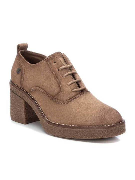Suede Γυναικεία Μποτάκια Oxfords με Μεσαίο Τακούνι Taupe