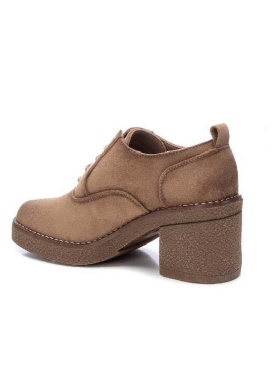 Suede Γυναικεία Μποτάκια Oxfords με Μεσαίο Τακούνι Taupe