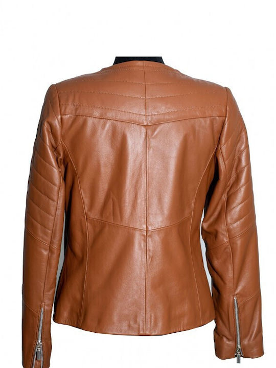 Ageridis Leather Women's Short Lifestyle Leather Jacket for Winter Tabac Brownc Brown