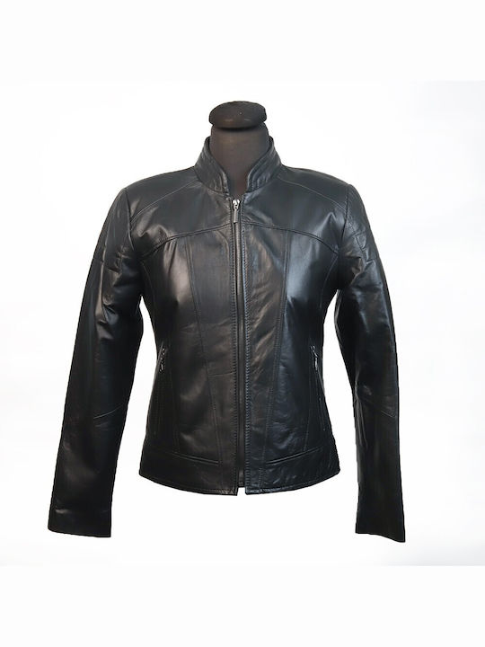 Ageridis Leather Women's Short Lifestyle Leather Jacket for Winter Black