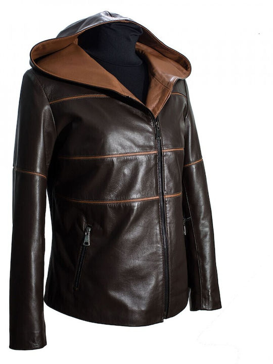 Ageridis Leather Women's Short Lifestyle Leather Jacket for Winter Brown
