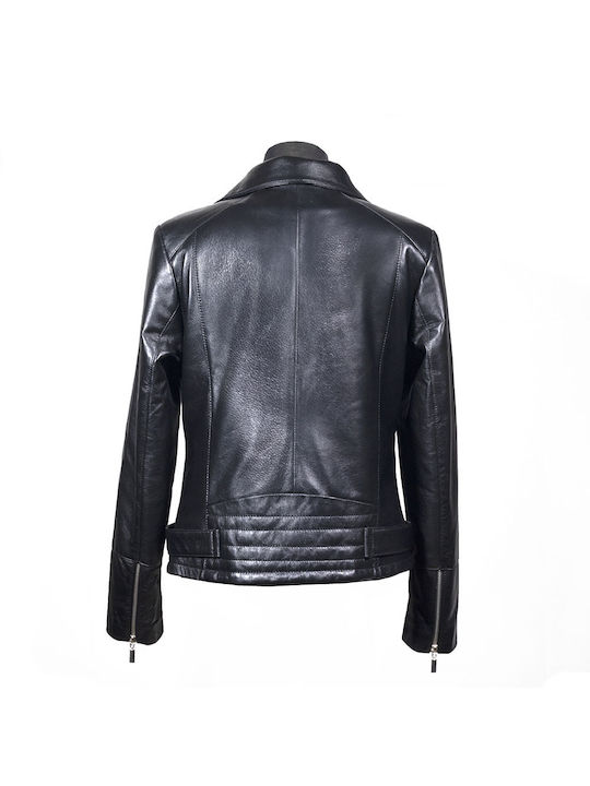 Ageridis Leather Women's Short Lifestyle Leather Jacket for Winter Black