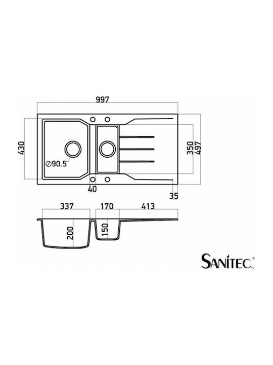 Sanitec Ultra Granite Ένθετος Νεροχύτης Αριστερός από Συνθετικό Γρανίτη Μ100xΠ50cm Grafite