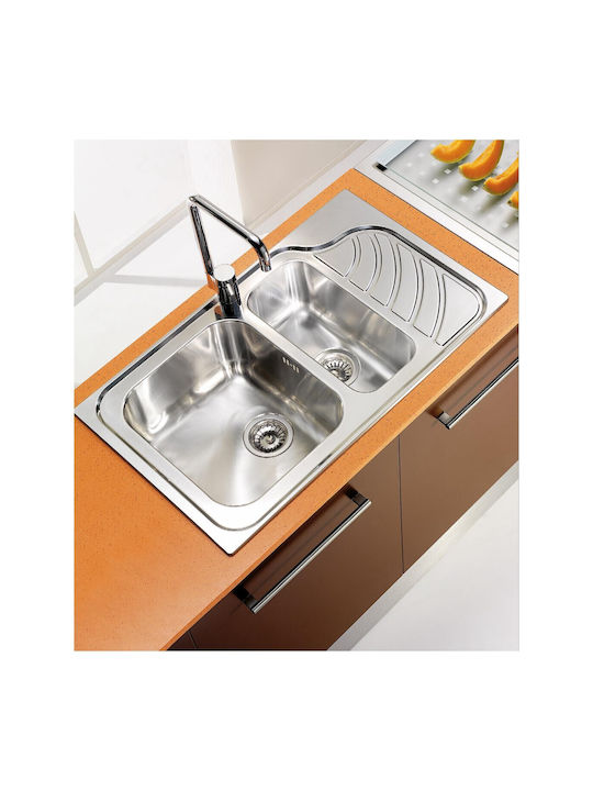 Sanitec Ένθετος Νεροχύτης Δεξιός Inox Σατινέ Μ86xΠ51cm Ασημί