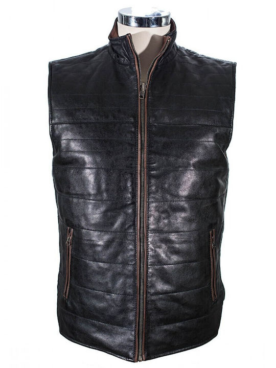 Infinity Ärmellos Herren Winter Jacke Leder Schwarz