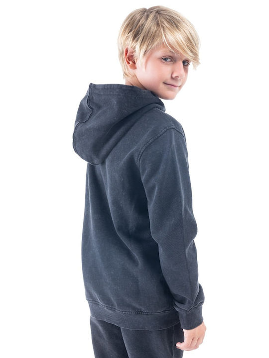 District75 Kids Sweatshirt with Hood and Pocket Black