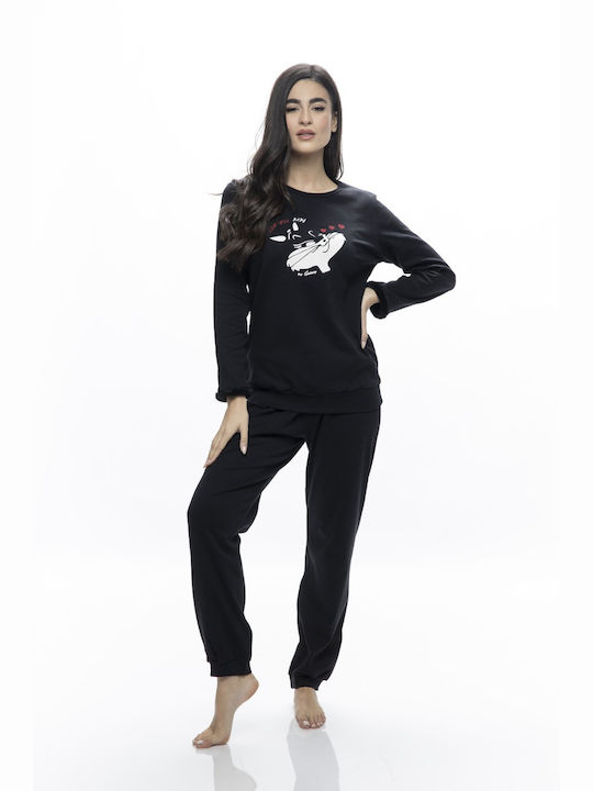 Galaxy Winter Women's Pyjama Set Cotton Black