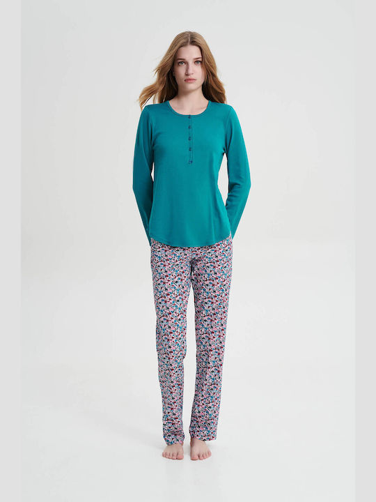 Vamp Winter Damen Pyjama-Set Baumwolle Grün