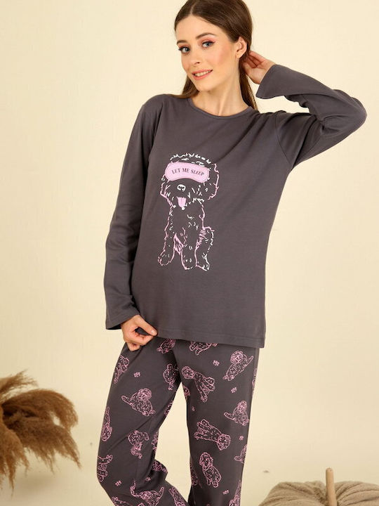 Happy Family Winter Women's Pyjama Set Cotton Gray