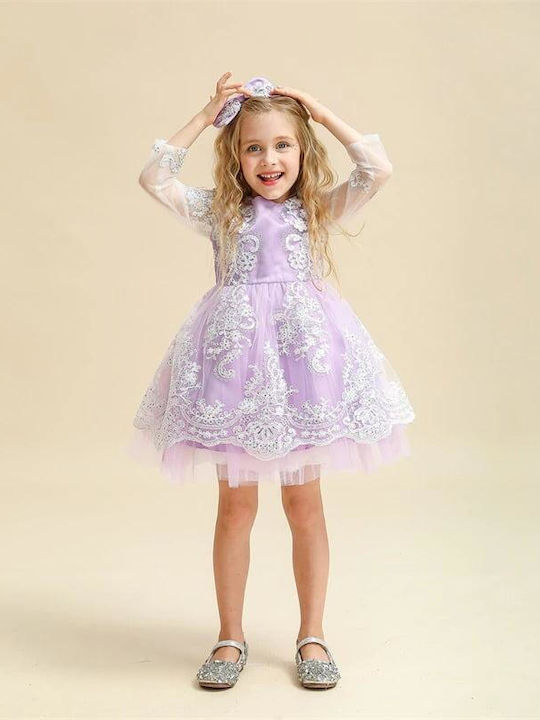 Kinderkleid Langärmelig Tüll Flieder