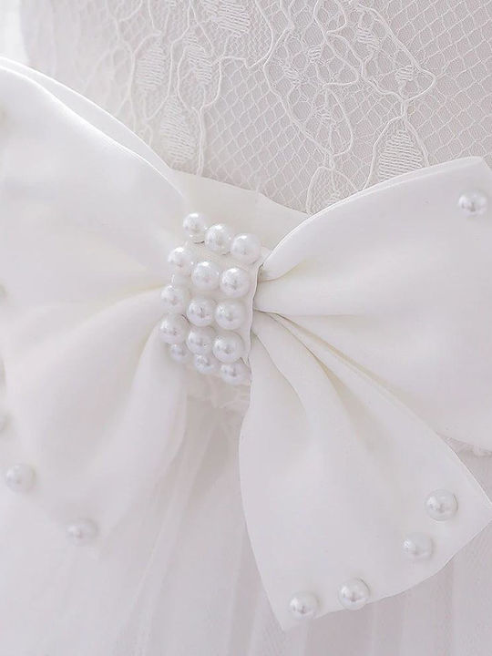 Mädchenkleid Langärmeliges Tüll Für Blumenmädchen Weiß