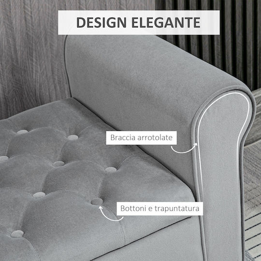 Bench Stool With Storage Space Upholstered In Gray Velvet 126x48.5x57cm