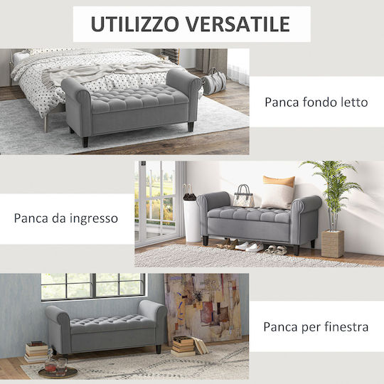 Bench Stool With Storage Space Upholstered In Gray Velvet 126x48.5x57cm