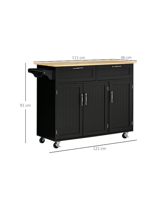 HomCom Kitchen Trolley Wooden Black 5 Slots 121x46x91cm